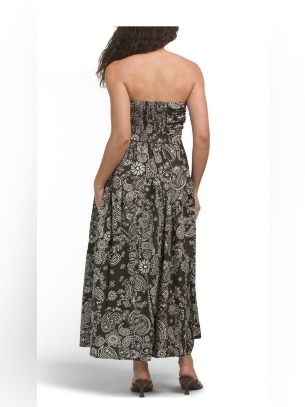 Band of the Free brown with white paisley print tube top midi dress large - Picture 2 of 10